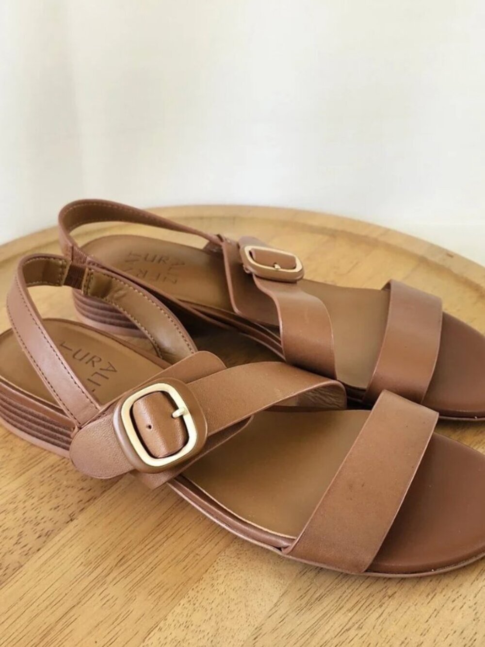Naturalizer Meesha Tan Leather Slingback Sandals with Buckle 7.5M
